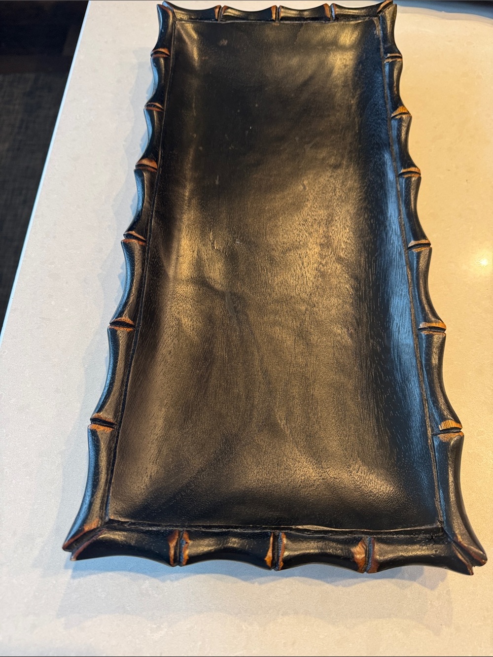 Pottery Barn  carved bamboo black Rectangular tray.